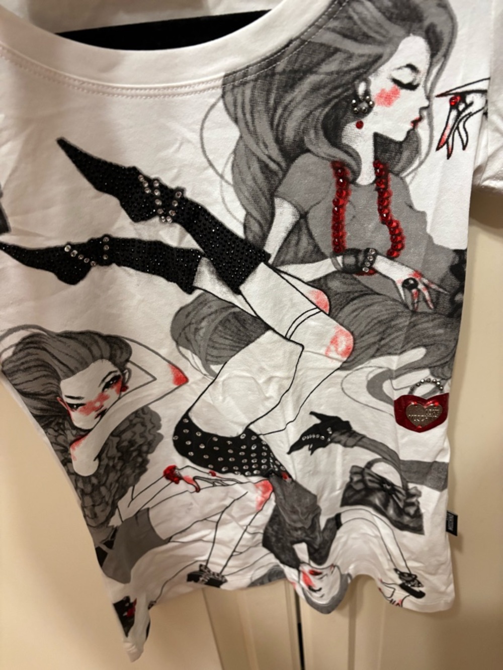 Moschino White Graphic Short Sleeve Tee with Red Accents - Picture 3 of 5